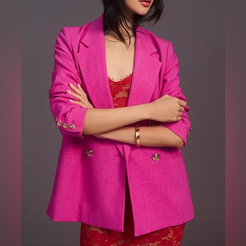 Anthropologie Hot Pink Double-Breasted Blazer